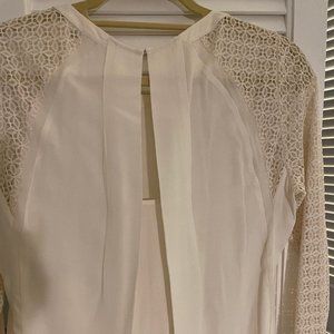 EUC Rebecca Taylor Lace Sleeve Draped-Back Blouse (size 6)